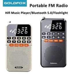 Radio Portable FM Mini Radio Dual Antenna Pocket Radio Receiver Bluetooth 5.0 Speaker TF Card Music Player with LED Flashlight