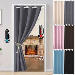 Blackout Door Curtain Panel Solid Thermal Insulated Curtain Eyelet Living Room Decor Window Drapes Bedroom Divider Ring Top 240111