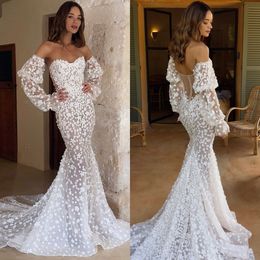 Lace Boho Mermaid Dresses Sweetheart Designer Wedding Dress Appliques Illusion Back Sweep Train wedding bridal gowns