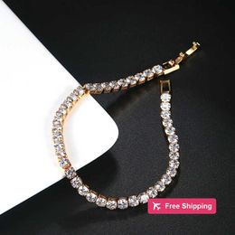 Tennis Bracelet Women Men Blue Emerald Pink Cubic Zirconia Hiphop Sier Gold Plated Jewelry Diamond One Row Hip Hop 4mm Crystal QODO