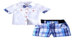 Children Clothing Set Summer Clothes Boy Clothing Sets White Bow Tie Shirt Grid Shorts Pants Kids Boy Clothes Set4401939