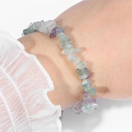Strand Fashion Lucite Fluorites Chip Bracelets Irregular Natural Stone Bracelet Silver Color Chain Wristband For Women Jewelry