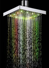 Romantic Automatic Changing Magic 7 Color 5 LED Lights Handing Rainfall Shower Head Square Head for Water Bath Bathroom New F4070665