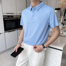 Men's Polos Summer Men Polo Shirt Highly Elastic Ice Anti-wrinkle Solid Short Sleeve Casual Stretch Classic Work Slim Fit T-shirt For
