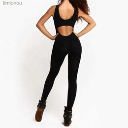 Women's Jumpsuits Rompers Women Sportswear Mesh Patchwork Sexy Hollow Out See Through Jumpsuit for GymL240111