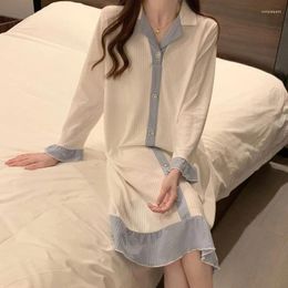 Women's Sleepwear Spring Autumn 2024 Pajamas Korean-Style Cotton Long Sleeve Loose Nightdress Female Sweet Casual Mid-Length Homewear