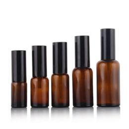 Amber Glass Spray Bottle 10ml 15ml 20ml 30ml 50ml Lotion Pump Bottles Cosmetic Container Empty Refillable Pack Botella De Spray De Vidrio Ambar