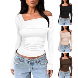 Women's Blouses Polyester Top Elegant Off Shoulder Ruched Long Sleeve Tops For Women Commuting Style Slim Fit Comfortable Fashion Going