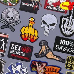 Punk Patch Thermocollant Rock Skull Woman Letter Iron on for Clothes Embroidered Designer Fabric Parche Sew Diy Naszywki Jacket