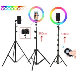 Tripods 10inch 13inch Selfie Rgb Led Round Ring Lamp with Stand Tripod Photographic Lighting for Phone Tiktok Youtube Makeup Video Vlog