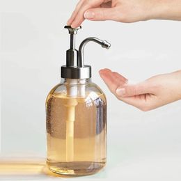 Press Nozzle Mouth Glass Bottle Hand Sanitizer Liquid Soap Solution Lotion Shower Gel Pump Bottle Nordic Bathroom Storage Bottle 240111