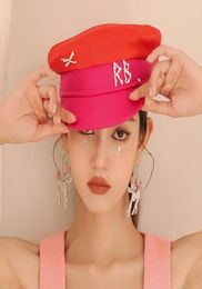 Berets 2022 Brand Designer Spring Summer Caps Women Twocolored Sboy Cap CrystalEmbellished Satin Baker Boy Hat6414294