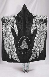 Twin Ravens in Norse Mythology Viking 3d printed Hooded Blanket Adult child Sherpa Fleece Wearable Blanket Microfiber Bedding 21103328671