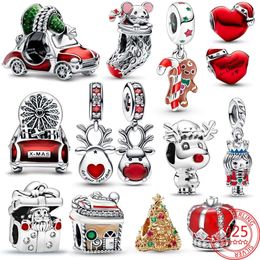 Series Sterling Sier Hat Heart Red Nose Reindeer Festive Car & Christmas Tree Dangle Charm Fit Bracelet