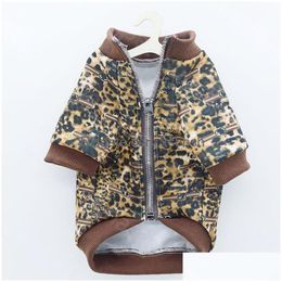 Leopard Print Dog Jacket Fashion Warm Windproof Zipper Coat Schnauzer Bichon Corgi Teddy Clothing Drop Delivery Dhn4O