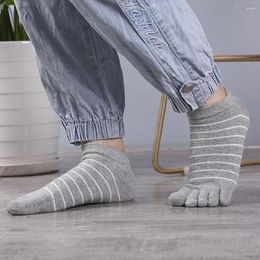 Men's Socks Invisible Anti-slip Soft Five Toe Striped Cotton Short Ankle Finger Female Hosiery Boat