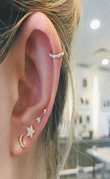 vermeil 925 sterling silver tiny cute moon star stud earring for girl christmas gift Sweet crwon ear cuff dainty jewelry1006933