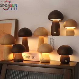 Night Lights Wooden Touch Modern Mushroom Night Light Sensor Lamp LED Atmosphere Lamp Bedroom Bedside Light Adjustable Table Lamp Home Decor YQ240112