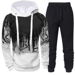 Spring Autumn Men's 2Pcs Suit Sweatshirt Splash HoodiesTracksuit Pants Casual Fitness Male Sportwear S-4Xl Men Clothing 240111