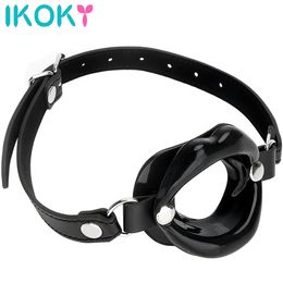 IKOKY Sex Toys for Couples SM Bondage Open Mouth Gag O Ring Oral Fixation Rubber Lips Adult Product Fetish Restraints Leather