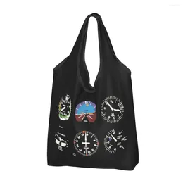 Shopping Bags Recycling Cockpit Six Dials Flight Simulator Pilot Bag Women Tote Portable Aeroplane Aircraft Groceries Shopper