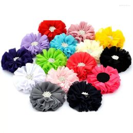 Hair Accessories 5pcs/lot 6.5cm 15colors Fluffy Ballerina Chiffon Flowers Rhinestone Snow Button Artificial Fabric For Kids Headbands