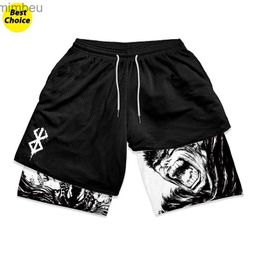 Men's Shorts Manga Anime Berserk 2 in 1 Compression Shorts for Men Stylish Athletic Gym Workout Shorts Quick Dry Stretchy Running FitnessL240111