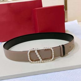 VALENTINO Belt Designer Top Quality Litchi Grain Belt Classic Double-sided Wear Imitation Pearl Letter Buckle Women Belt Width 4.0cm 2 2663