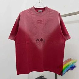 Men's T-Shirts Washed Vintage T-shirt Men Women Worn rough EmbroideryTie-dyed Top Tees T Shirtyolq