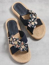 Slippers Summer One Line Women's With Linen Bottom Solid Color Fashion Trend Indoor And Outdoor Six Flower