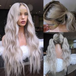 Free Shipping For New Fashion Items In Stock Creamy Blonde Wig With Ash Highlights Full Lace HD Front Human Hair Wigs Preplucked Water Wave Women