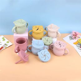Baby Silicone Double Lids Feeding Cup Learning Cups Sippy A Free Snacks Water Bottle Children Tablewa 240111