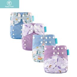 Happyflute OS Pocket Diaper 4pcSet Washable Reusable Absorbent Only Adjustable Baby Ecological Nappy Cover 240111