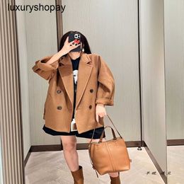 Maxmaras Womens Cashmere Coats Wrap Coat Camel Hair Wool 23fw New Mainline Classic Double Breasted Silhouette Wool Short Casual Woollen Coat Jacket Fo