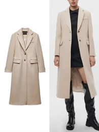 Женская смешанная ультратонкая куртка, весенняя новая длинная куртка с лацканами и длинными рукавами и одним нагрудным карманом, женская модная теплая куртка 240112