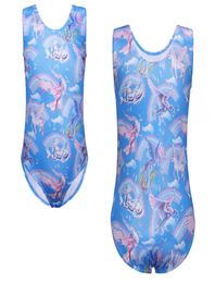 Children Girls Dancewear 514 Years Sleeveless Dance Dress Blue Shiny OnePiece Tank Kids Teens Pattern8348190