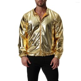 Mens Jackets Autumn Clothing Men Thin Bright Shiny Gold Reflective Jacket Fashion Long Sleeve Casual Wear Male Coat Plus Size Streetwear