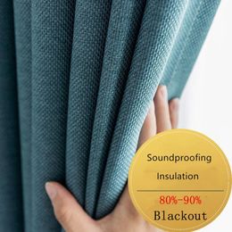 350cm Height Thickened Solid Colour Faux Linen Curtain 80%-90% Blackout Curtains For Bedroom Living Room Study Blackout Fabric 240111
