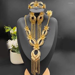Necklace Earrings Set Dubai 24K Gold Plating Jewelry Women Daily Wear And Jewellry Sets Wedding Party Gifts Ideas