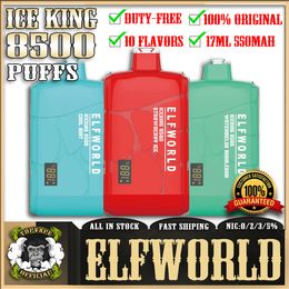 Original ELFWORLD ICEKING 8500 Puff 8500 0/2/3/5% Disposable Rechargeable Crystal Charge Display E cigarette Devices Vape Pen With 550mAh Battery 17ml ELF WORLD