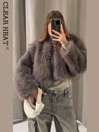 Women Warm Fluffy Faux Fur Cropped Jacket Coat Loose Long Sleeve O Neck Female Cardigan Winter Fashion Lady Streetwear Overcoat 240111