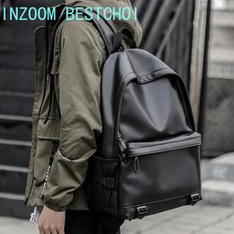 Fashion Men's Leather Backpack Teen Black School Bag Boy College School Bag Laptop Backpack School Wind Leisure Bag 240112