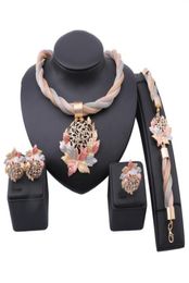 African Dubai Gold Color Leaves Crystal Necklace Earrings Ring Bracelet Jewelry Sets For Women Bridal Party Set8912557