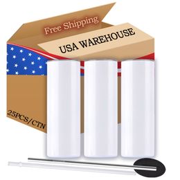 Top-Seller USA CAN Warehouse 20-Unzen-Becher, gerade Rohlinge, Edelstahlbecher, doppelwandige 20-Unzen-Sublimationsbecher mit Strohhalm 0112