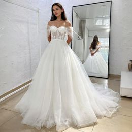 Beach Country Wedding Dress Bride Off Shoulder Illusion Tiered Tulle Bridal Gowns Marriage For African Arabic Black Women Girls D112 407