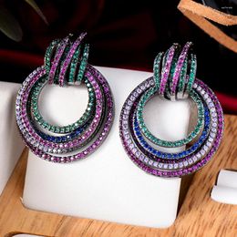 Dangle Earrings Missvikki Luxury Twist Circles Braided Colourful Full Mirco Black Cubic Zirconia European Wedding Fashion Jewellery