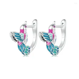 Stud Earrings Self Product Colourful Hummingbird 925 Sterling Silver Charms Fine Jewellery Making Fit Original Birthday Gift Valentine's