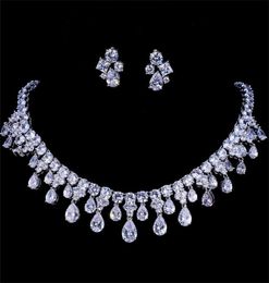 Emmaya Zircons High Quality White Gold Color Cubic Zirconia Bridal Wedding Necklace And Earring Sets Party Gift 2202244573938