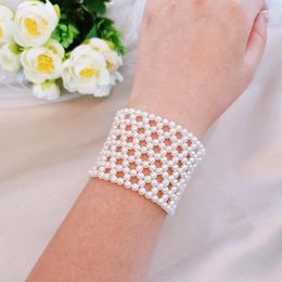 Link Bracelets Romantic Charm Bracelet Handmade Knitting White Imitation Pearl Bangle Multilayer Female Bridal Jewellery Gift