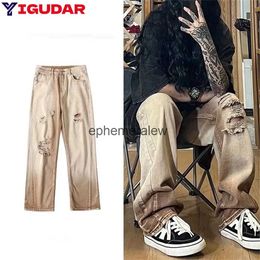 Jeans da uomo Pantaloni cargo a gamba larga 2023 Streetwear Jeans larghi da uomo Primavera Autunno Uomo Moda coreana Allentato dritto Abbigliamento di marca maschile Blackephemeralew